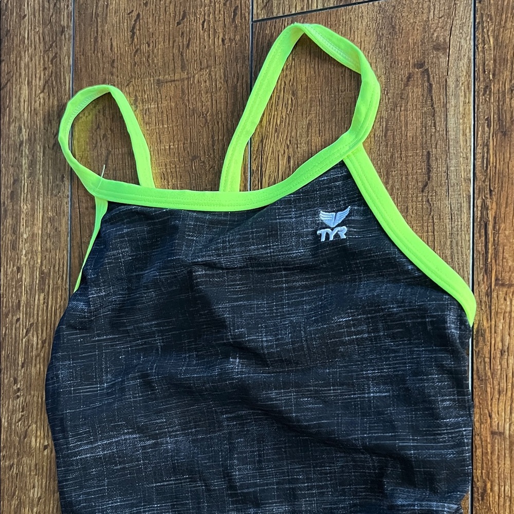 TYR Swimsuit with Black and Bright Green Trim